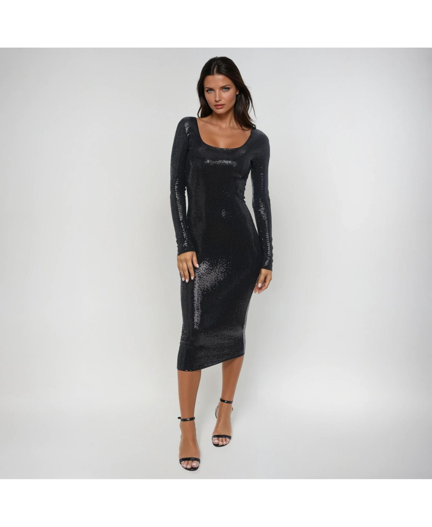 Women's Long Sleeve Square Neck Disco Dot Maxi Dress