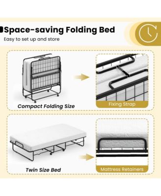 Twin Size Folding Bed 38" x 75" Rollaway Guest Bed Portable Sleeper Bed