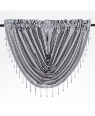 Ultra Lux Faux Silk Regency Crinkle Rod Pocket Semi Sheer Crystal Beaded Window Valance - 57 in. W x 37 in. L, White