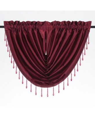 Ultra Lux Faux Silk Regency Crinkle Rod Pocket Semi Sheer Crystal Beaded Window Valance