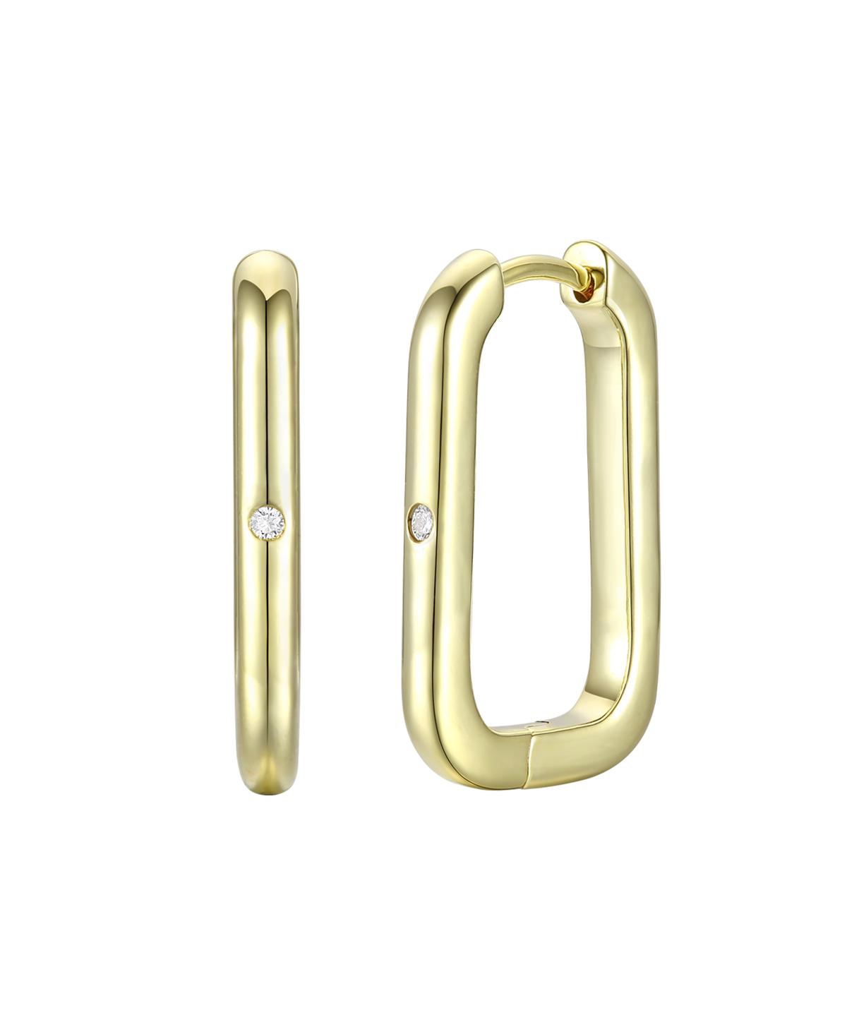 14K Gold Plating with Clear Cubic Zirconia Hoop Earrings - Gold