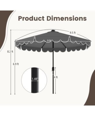 9.3 FT Solar Patio Umbrella w/ 32 LED Lights & Vented Top & Ruffles