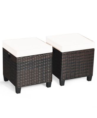 2PCS Patio Rattan Ottoman Cushioned Seat