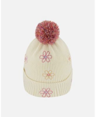 Girl Lined Knit Pompom Hat Off-White and Pink - Toddler|Child