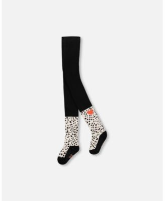 Girl Knit Tights Black with Dalmatian Pattern - Toddler|Child