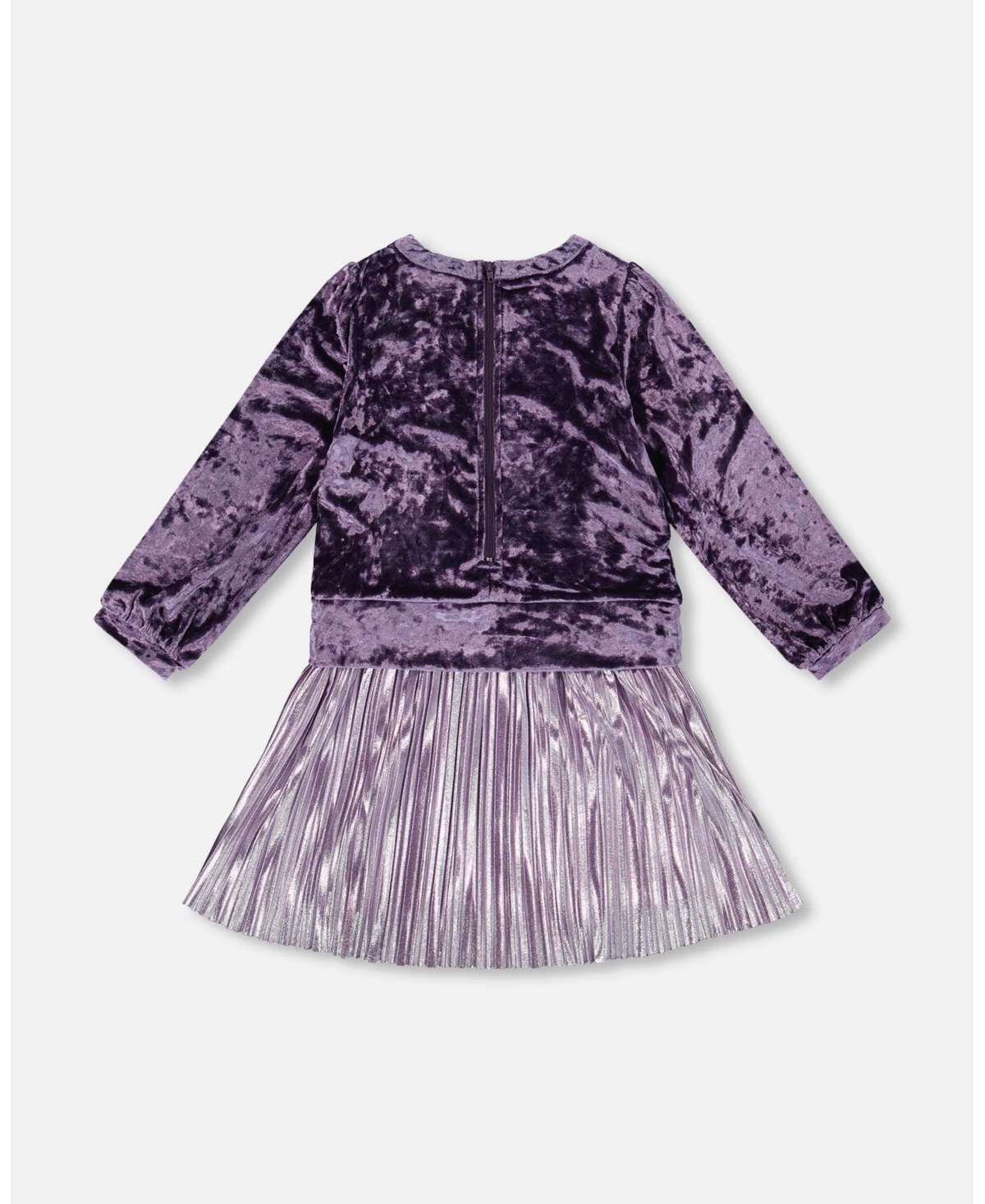Deux par Toddler Girls Long Sleeve Bi-Material Velour and Jersey Dress Purple Gray - Toddler|Child