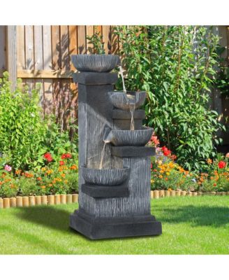 4-Tier 33.5" Outdoor Waterfall Fountain with LED Lights, Pump