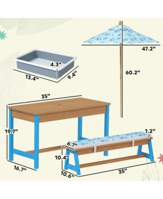 Kids Picnic Table, Wooden Table and Bench Set with Umbrella,