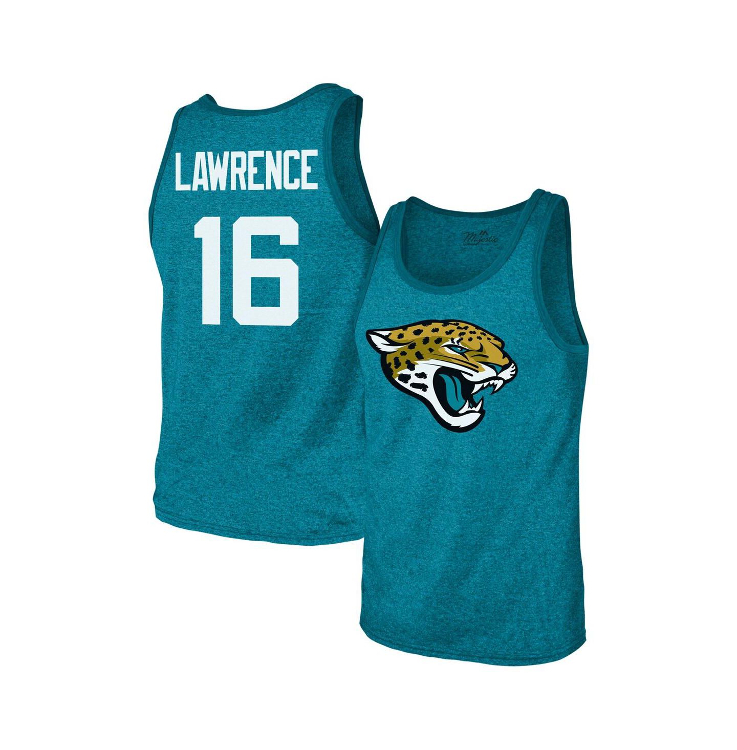 Мужская футболка Majestic Threads Trevor Lawrence Teal Jacksonville Jaguars Tri-Blend Player Name & Number Tank Top — фото 1