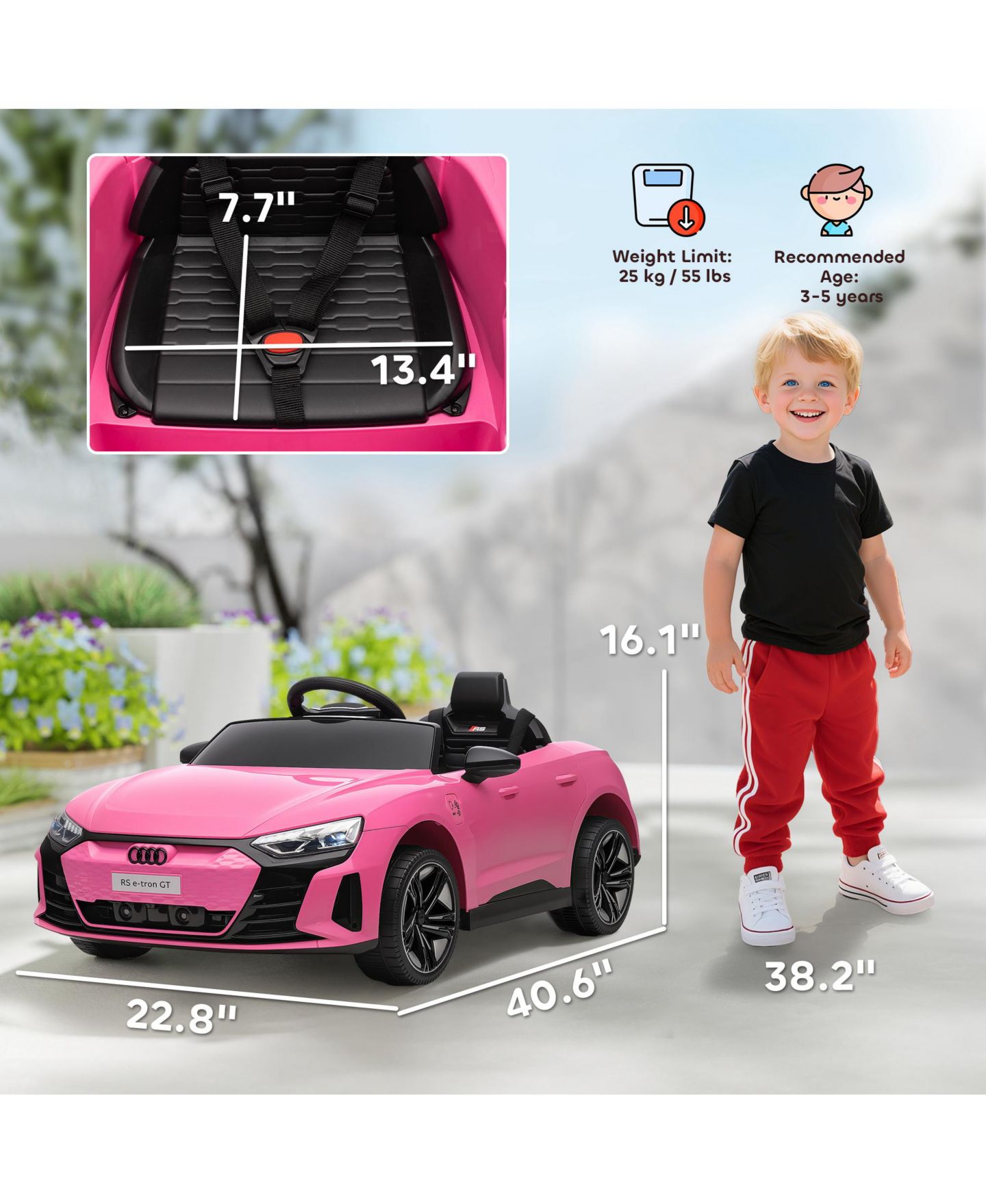 Детская игрушка Aosom RS E-Tron GT 12V Electric Remote Control Ride-On Car, 55 lb. Capacity, Ages 3+, цвет: Розовый — фото 3