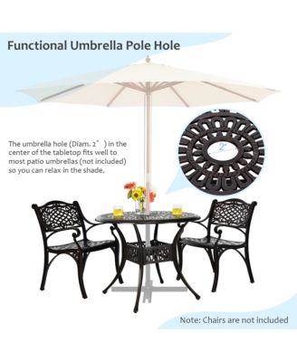 36'' Outdoor Round Dining Table Cast Aluminum Patio Bistro Table w/ Umbrella Pole
