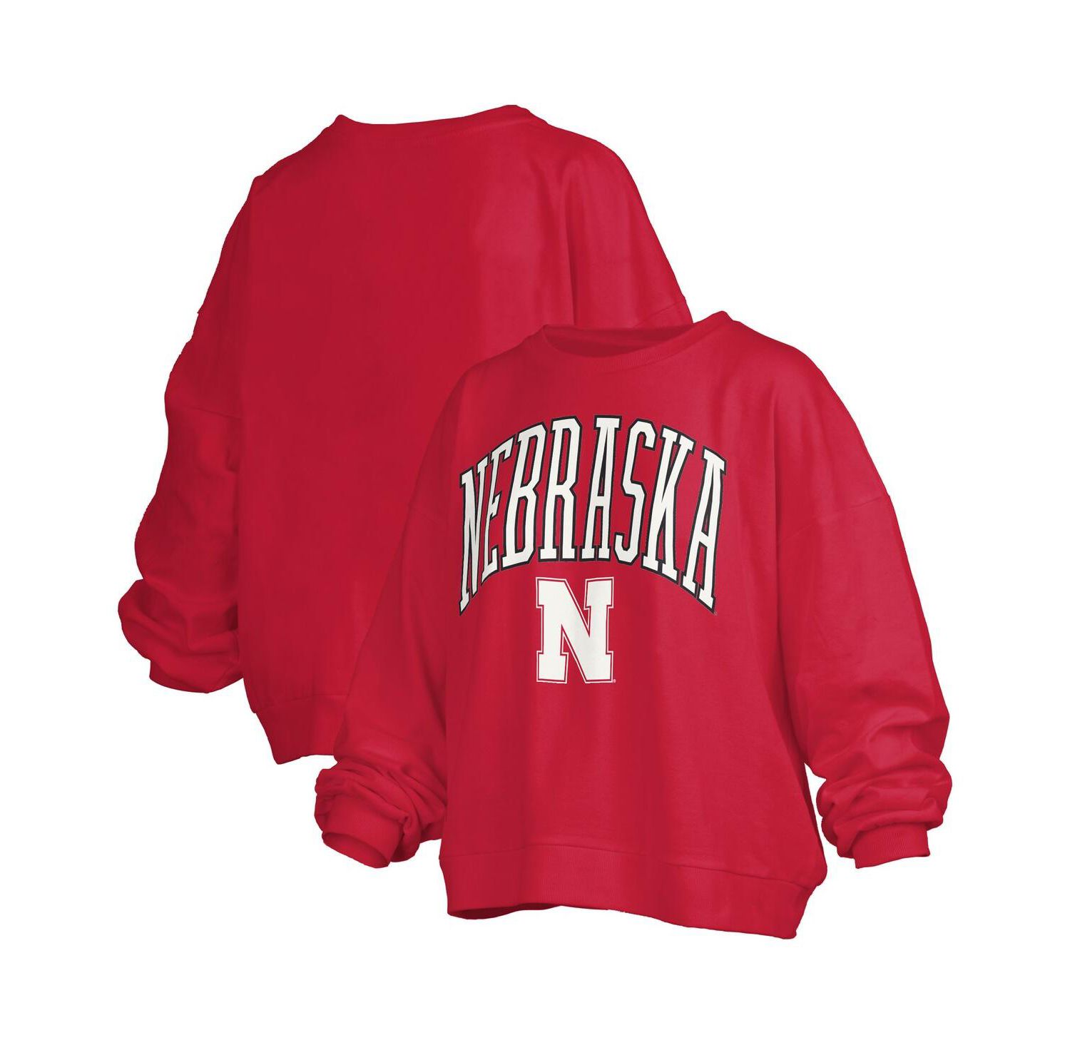 Women's Scarlet Nebraska Huskers Janise Arch Over Logo Waist Length Oversized Pullover Sweatshirt