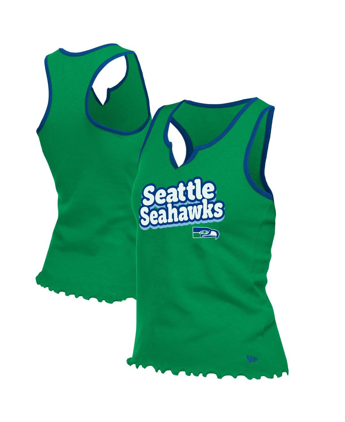 Women'sÂ Neon Green Seattle Seahawks Lettuce Hem Notch Neck Tri-Blend Tank Top - Neon Green