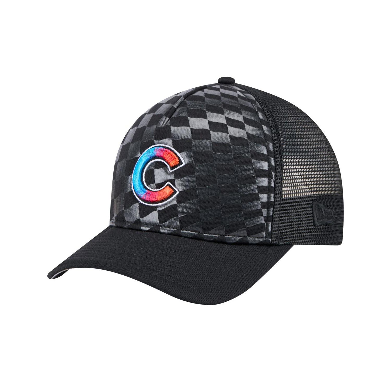 Men's Black Chicago Cubs Gradient 9FORTY A-Frame M-Crown Trucker Adjustable Hat