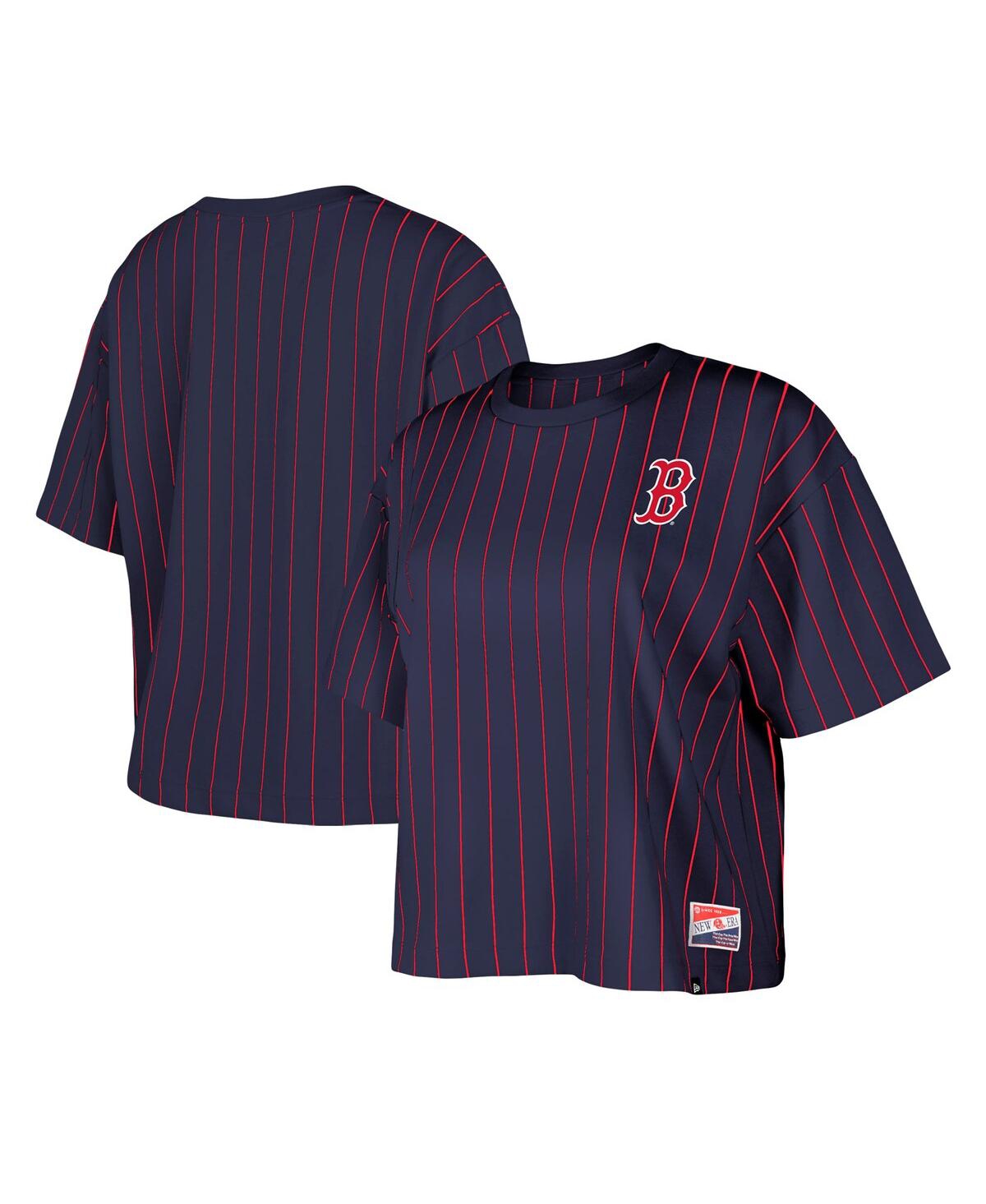 Women's Navy Boston Red Sox Boxy Pinstripe T-Shirt - Navy