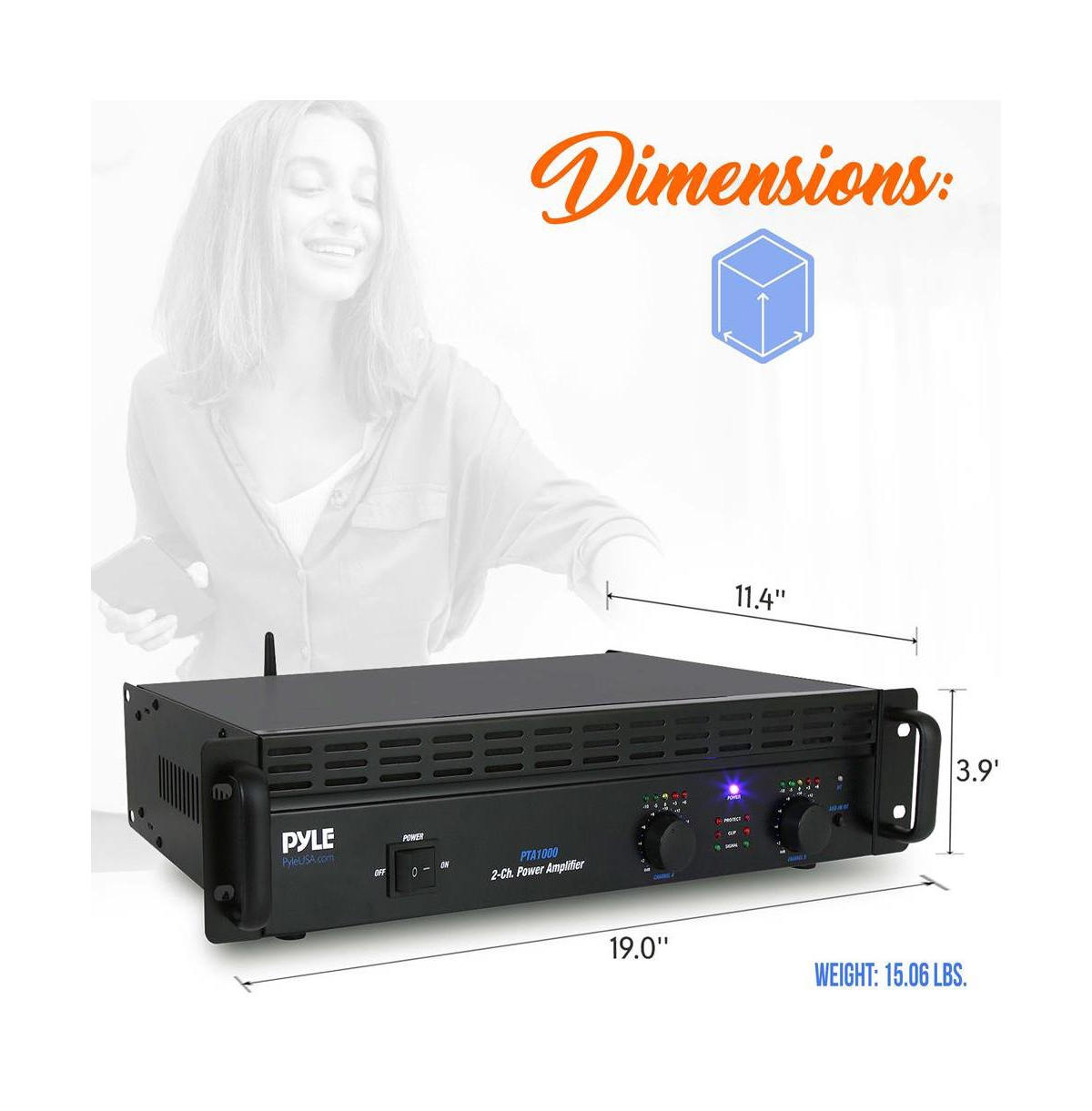 Pyle Bluetooth Pro Audio Power Amplifier - 2-Channel Rack Mount Bridgeable Sound Amplifier (1000 Watt)