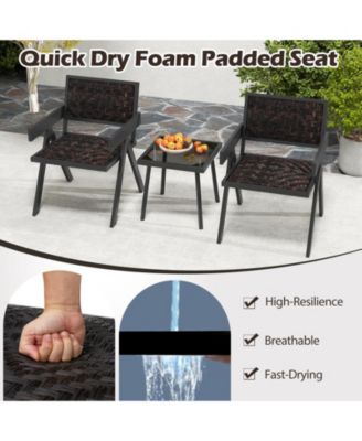 3 Pieces Patio Wicker Bistro Set with Quick-Drying Foam