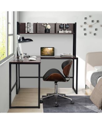 Industrial L-Shaped Desk Bookshelf 55 Inch Corner Computer Gaming Table