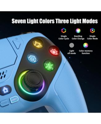 RGB Wireless Controller for PS5/PC, Bluetooth, Dynamic Vibration, 6-Axis Motion, 3.5mm Audio Jack, Turbo, 1000mAh Battery, Speaker - Blue