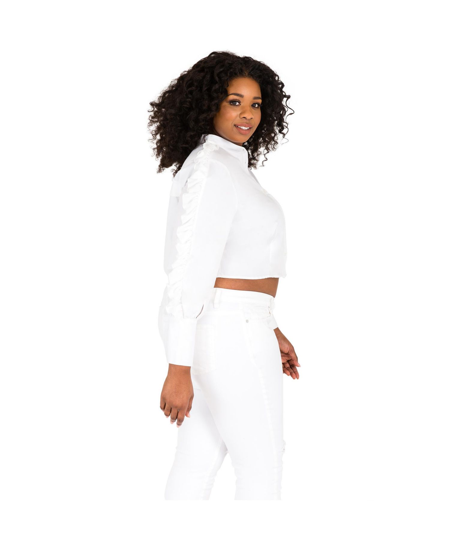 Plus Size Ruffled Poplin Button-Up Shirts
