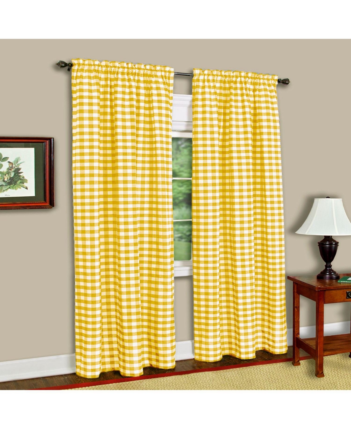GoodGram Buffalo Check Gingham Custom Window Curtain Treatments - Single Panel 42 in. W x 63 L, Black