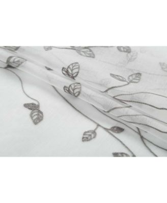 2 Pack Floral Leaf Embroidered Grommet Sheer Curtains - 38 in. W x 84 in. L, Linen