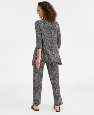 Jm Collection Womens Mara Speckle Print 3 4 Sleeve Swing Tunic Mara Speckle Print Wide Leg Pants Macys Exclusive In Black