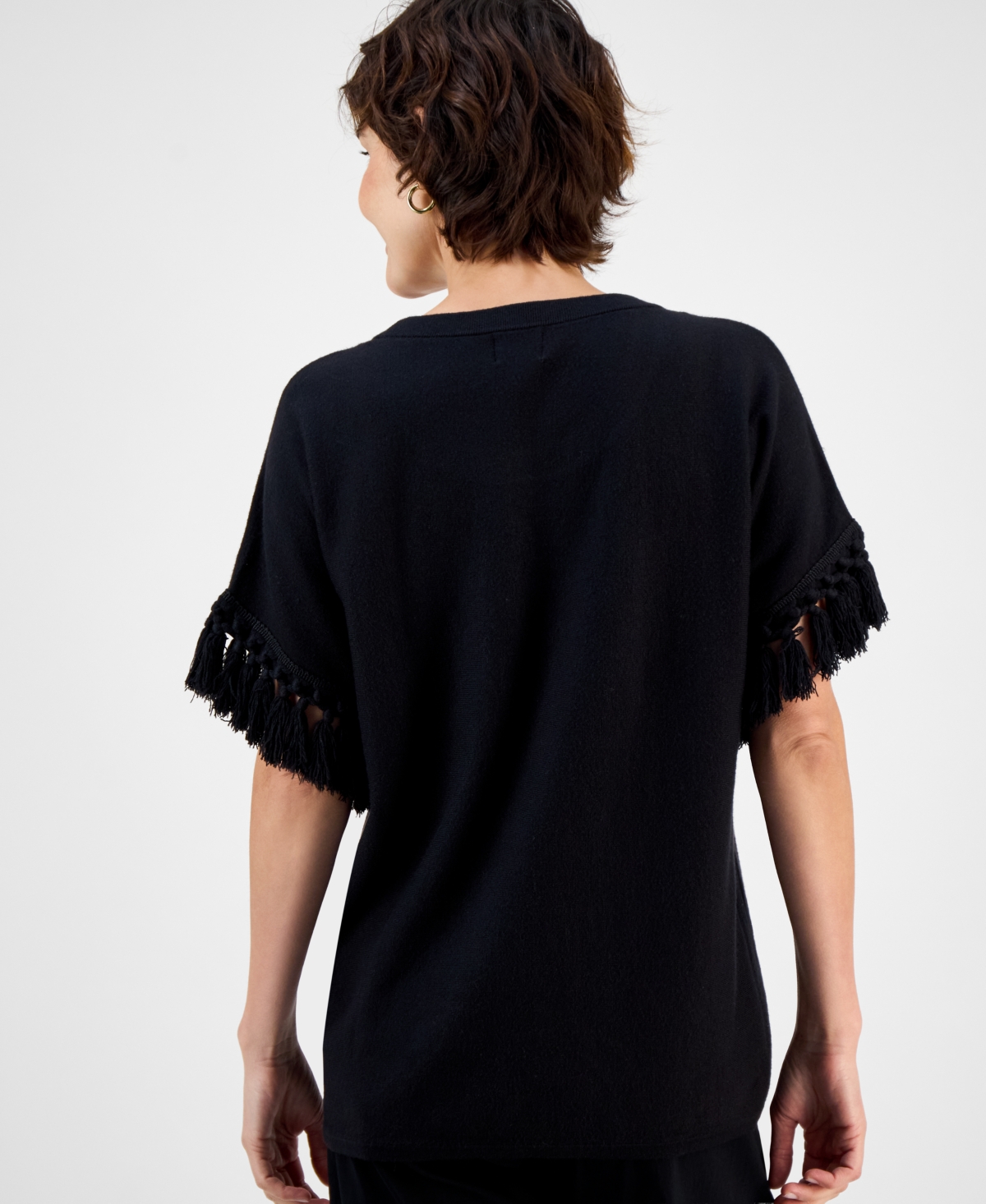 Jm Collection Petite Antique-like Blooms Floral Pull-on Poncho Sweater In Black