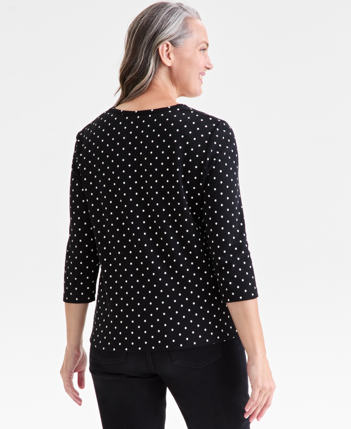 Style & Co Women's Printed V-neck 3/4-sleeve Knit Top, Macy's Exclusive In Black