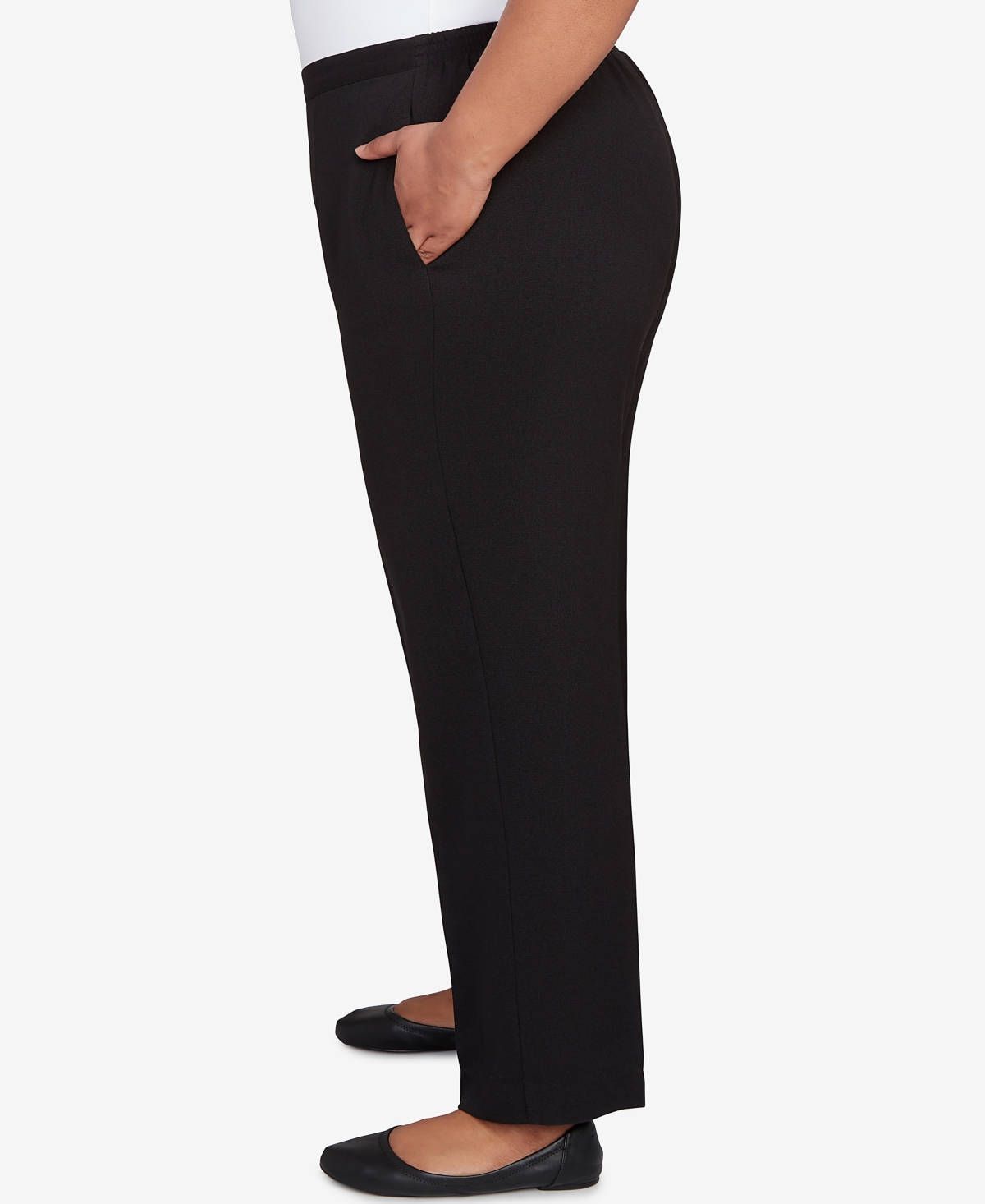 Alfred Dunner Plus Size As Usual Textured Pull On Elastic Medium Length Pants In Black
