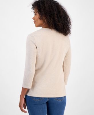 Petite Heather 3/4-Sleeve V-Neck Top, Macy's Exclusive