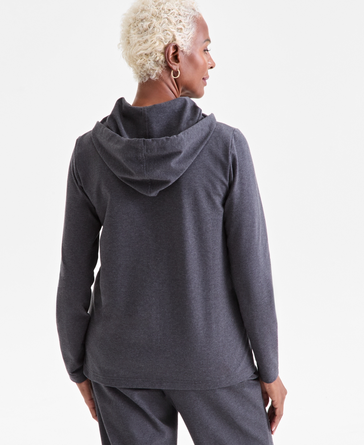 Style & Co Women's Zip-front Hooded Sweatshirt, Created For Macy's In Gray