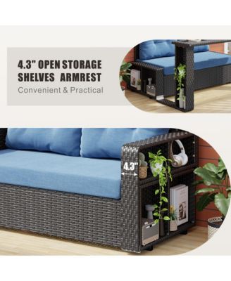 Convertible Foldable Wicker Outdoor Sofa with Storage Shelves
