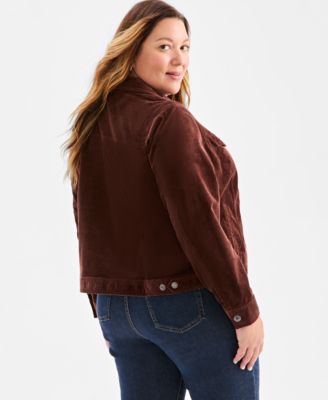 Plus Size Corduroy Button-Front Jacket