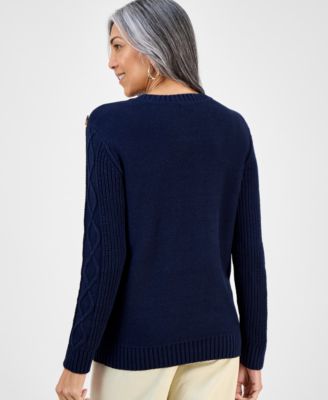Petite Long-Sleeve Cable Knit Sweater, Macy's Exclusive