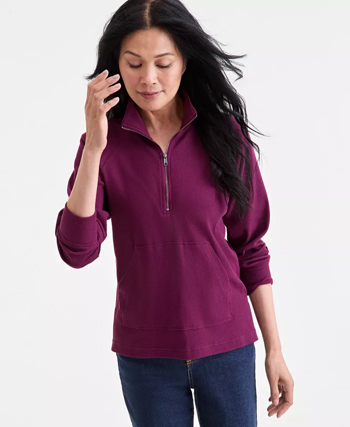 Women's Waffle-Knit Quarter Zip Top - thumbnail 7