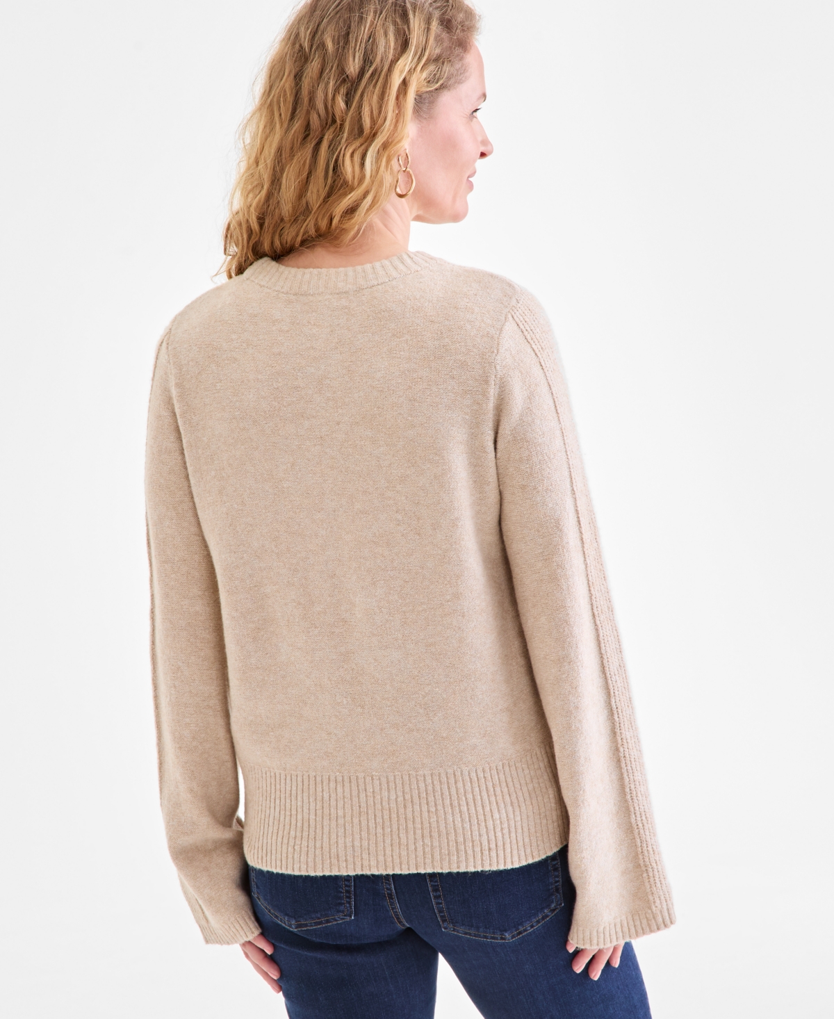 Style & Co Women's Bell-sleeve Boucle Ribbed Sweater, Macy's Exclusive In Neutral
