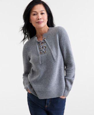 Style & Co - Women's Lace-Up Long-Sleeve Sweater