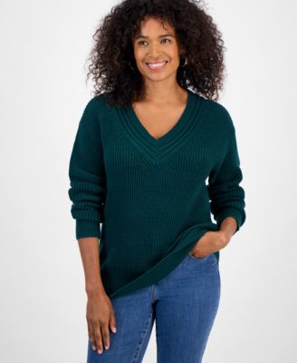 Petite Textured Stitch V-Neck Sweater