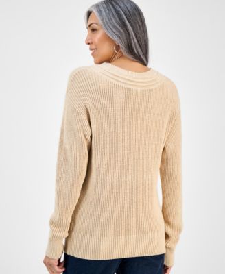 Petite Textured Stitch V-Neck Sweater