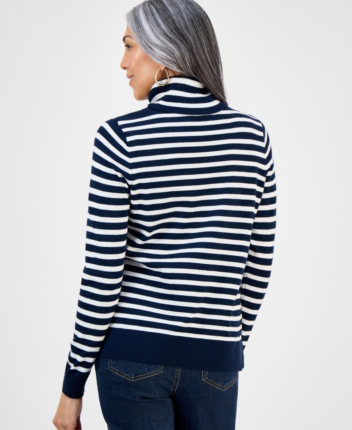 Style & Co Women's Striped Long-sleeve Crewneck Sweater, Macy's Exclusive In Blue