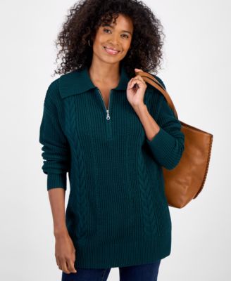 Women's Quarter-Zip Cable-Knit Sweater, Macy's Exclusive