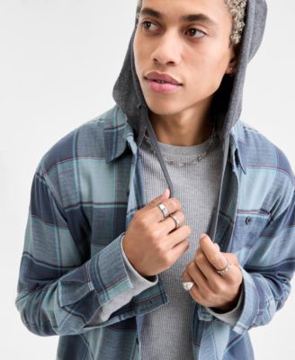 Men's Irving Layered-Look Hooded Cotton Flannel Plaid Shirt, Macy's Exclusive