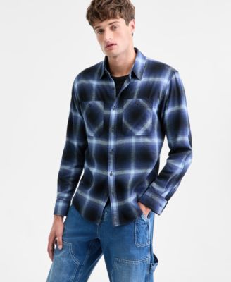 Sun + Stone - Men's Iverson Long-Sleeve Cotton Flannel Plaid Shirt