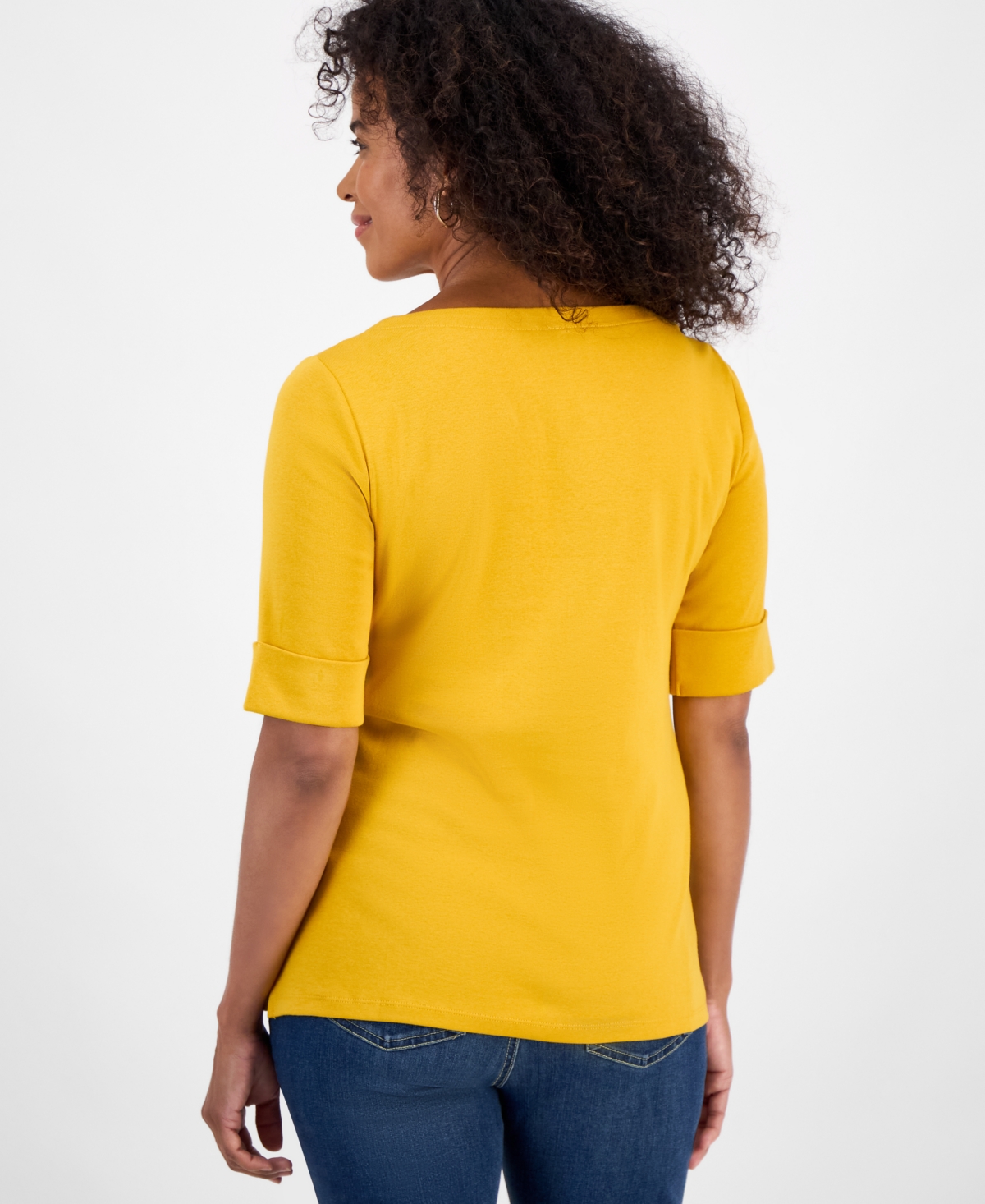 Style & Co Women's Boat-Neck Elbow Sleeve Cotton Top, Exclusively at Macy's