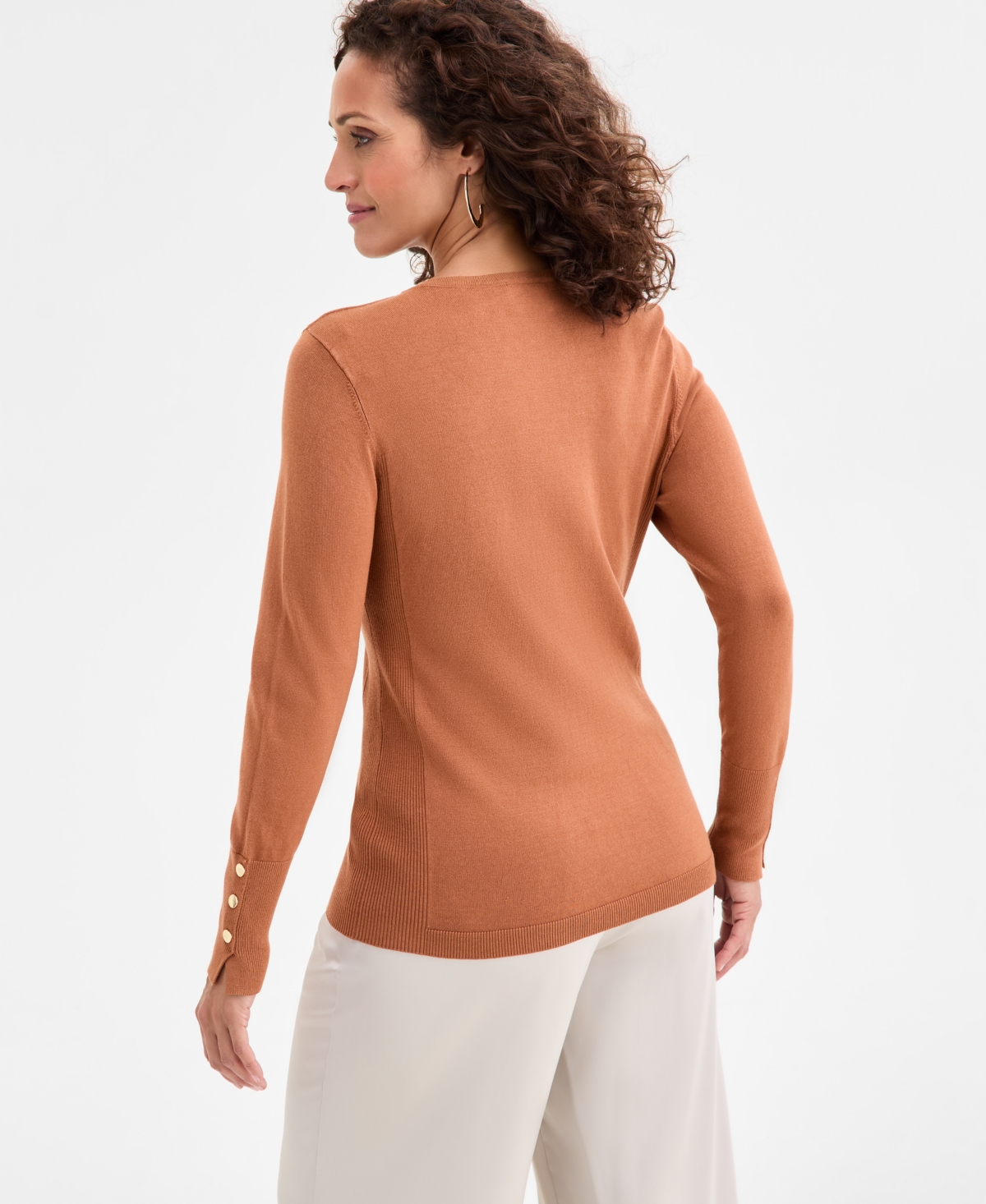 Jm Collection Plus Size Crewneck Long-sleeve Sweater, Macy's Exclusive In Brown