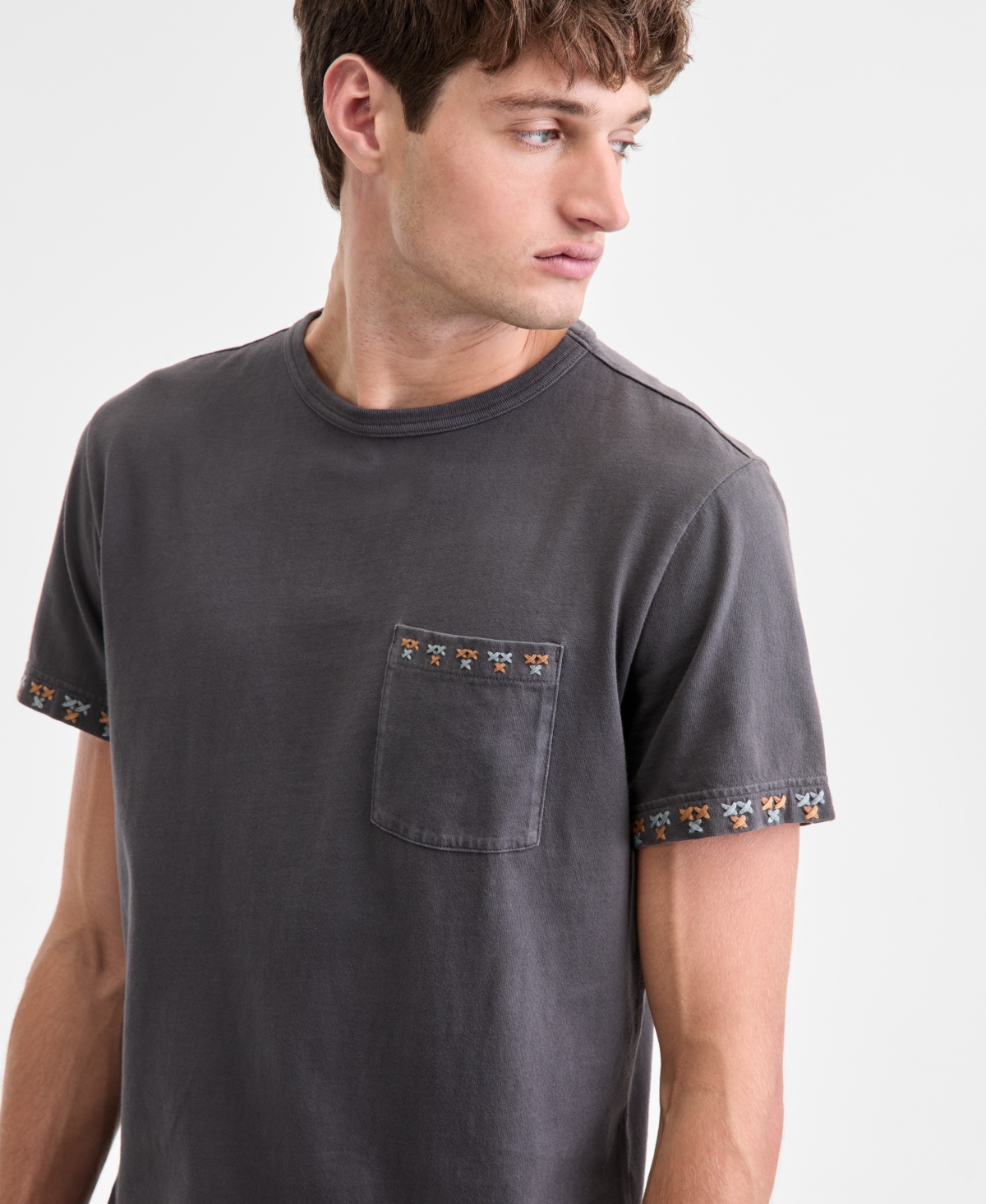 Sun + Stone Men's Short-sleeve Stitch Pocket Cotton T-shirt, Macy's Exclusive In Gray