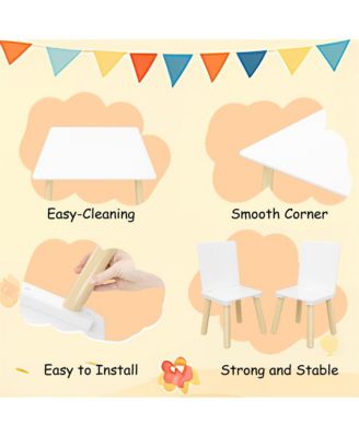 Kids Table and 2 Chairs Set, 3 Pieces Toddler Table and Chair Set, Wooden Activity Play Table Set (White)