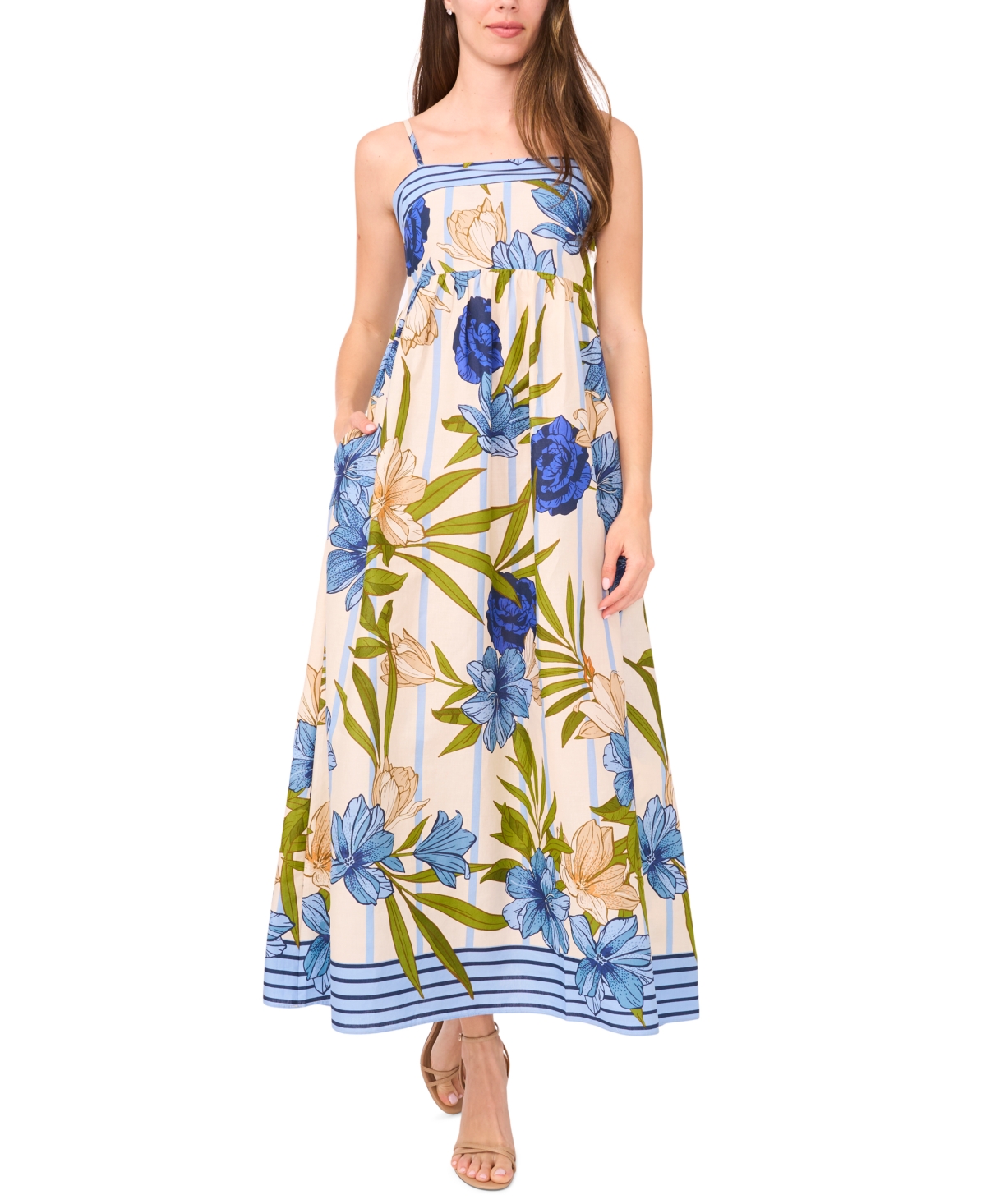 Women's Square Neck Spaghetti Strap Maxi Dress - Eggnog