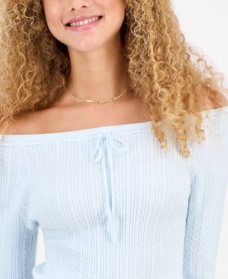 Juniors' Off-The-Shoulder Cable-Knit Sweater
